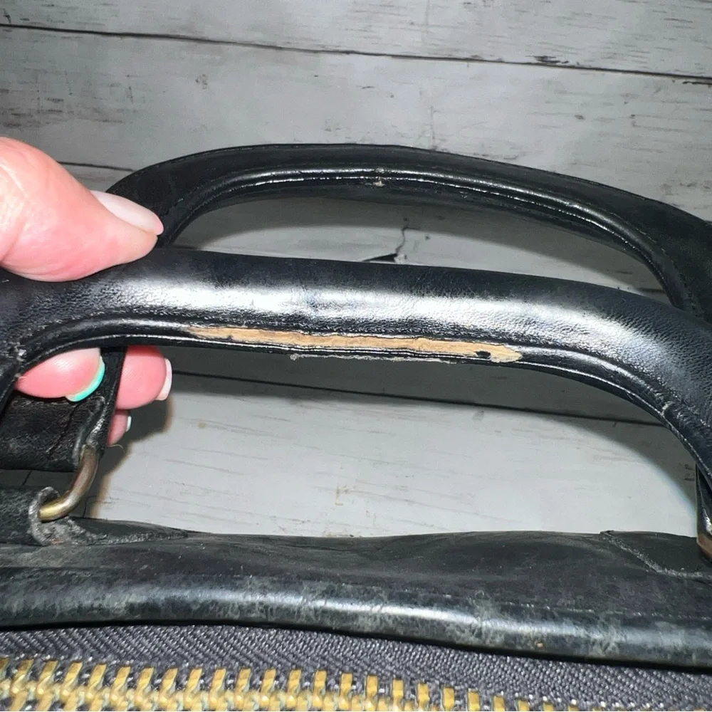Vintage 1970's COACH Black Glovetanned Leather Slim Satchel Briefcase Work Bag